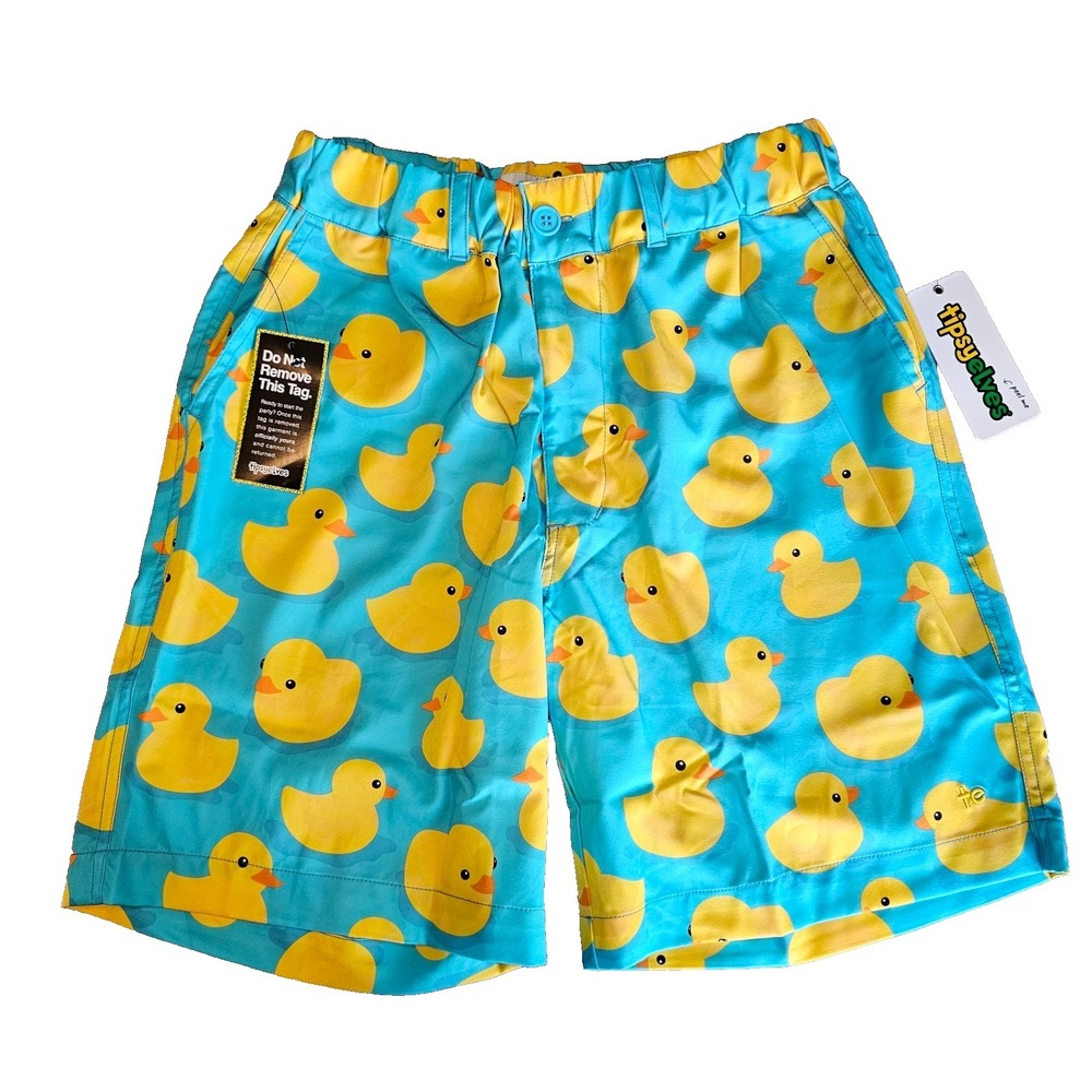 Tipsy Elves Shorts Mens M Blue Rubber Ducky Print Novelty Golf Summer Casual
